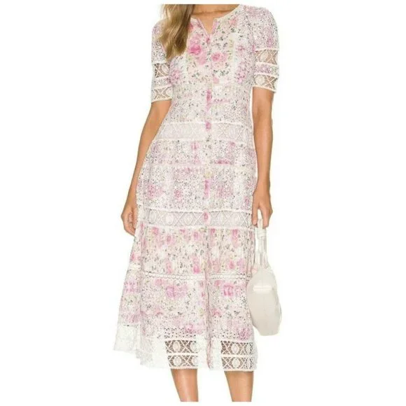 Love Shack Fancy Carmie Victorian Maxi Dress Floral Lace Size 6 - Picture 6 of 10